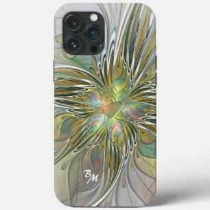 Floral Fantasy Fractal Flower With Gold Initials iPhone 13 Pro Max Case