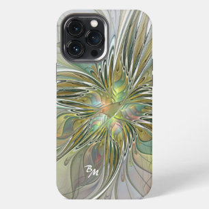 Floral Fantasy Fractal Flower With Gold Initials iPhone 13 Pro Max Case