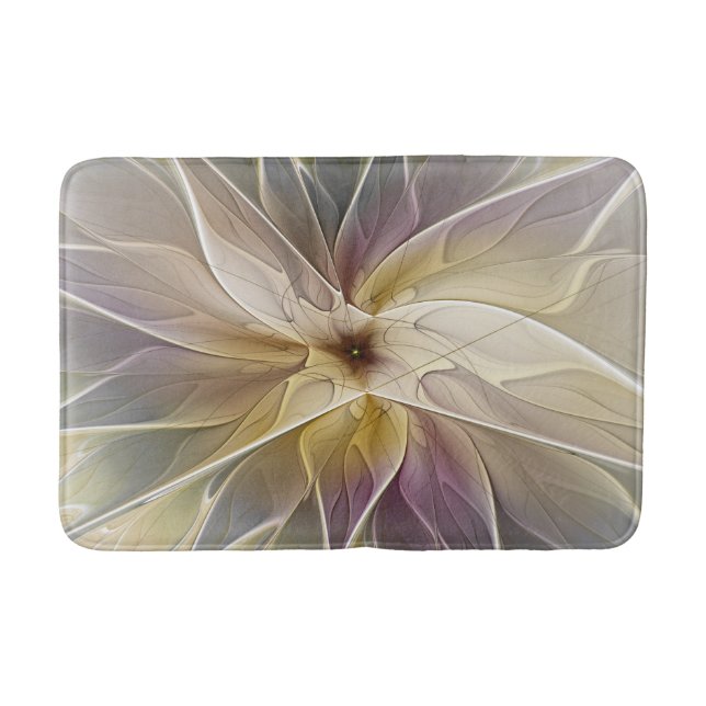 Floral Fantasy Gold Aubergine Abstract Fractal Art Bath Mat (Front)
