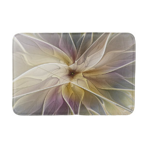 Floral Fantasy Gold Aubergine Abstract Fractal Art Bath Mat