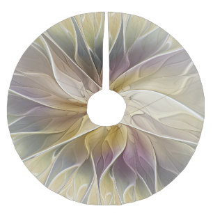 Floral Fantasy Gold Aubergine Abstract Fractal Art Brushed Polyester Tree Skirt