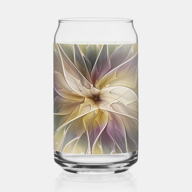 Floral Fantasy Gold Aubergine Abstract Fractal Art Can Glass (Front)