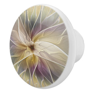 Floral Fantasy Gold Aubergine Abstract Fractal Art Ceramic Knob