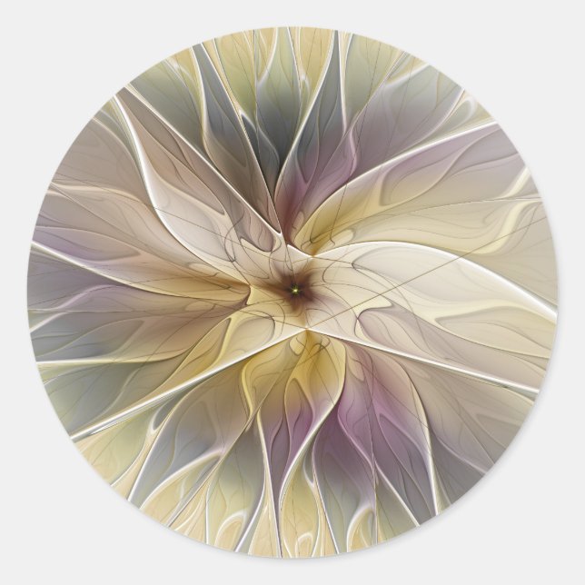 Floral Fantasy Gold Aubergine Abstract Fractal Art Classic Round Sticker (Front)