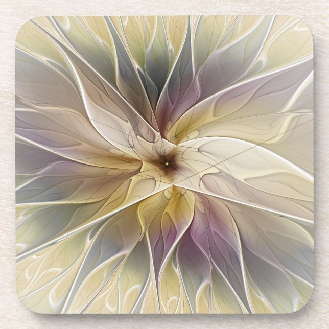 Floral Fantasy Gold Aubergine Abstract Fractal Art Coaster (Front)