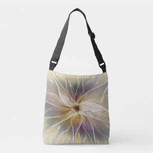 Floral Fantasy Gold Aubergine Abstract Fractal Art Crossbody Bag