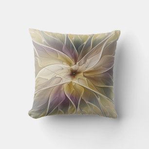 Floral Fantasy Gold Aubergine Abstract Fractal Art Cushion