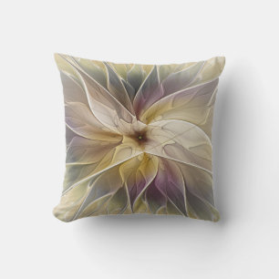 Floral Fantasy Gold Aubergine Abstract Fractal Art Cushion