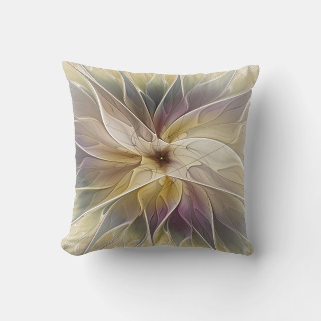 Floral Fantasy Gold Aubergine Abstract Fractal Art Cushion (Front)