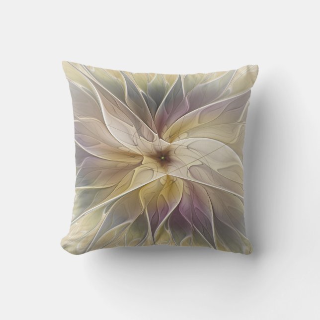 Floral Fantasy Gold Aubergine Abstract Fractal Art Cushion (Front)