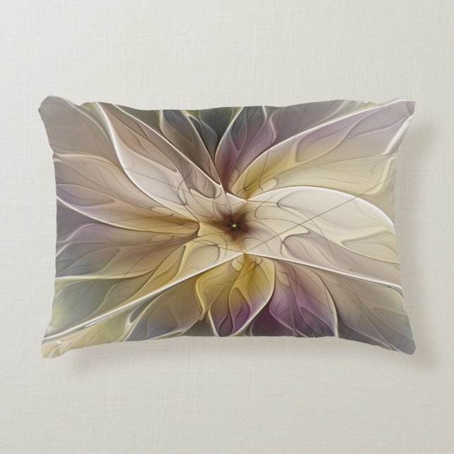 Floral Fantasy Gold Aubergine Abstract Fractal Art Decorative Cushion (Front)