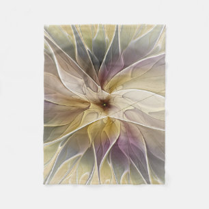 Floral Fantasy Gold Aubergine Abstract Fractal Art Fleece Blanket