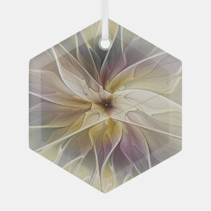 Floral Fantasy Gold Aubergine Abstract Fractal Art Glass Tree Decoration