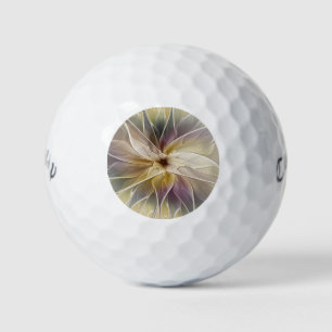 Floral Fantasy Gold Aubergine Abstract Fractal Art Golf Balls