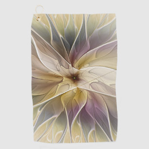 Floral Fantasy Gold Aubergine Abstract Fractal Art Golf Towel