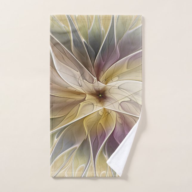 Floral Fantasy Gold Aubergine Abstract Fractal Art Hand Towel (Hand Towel)
