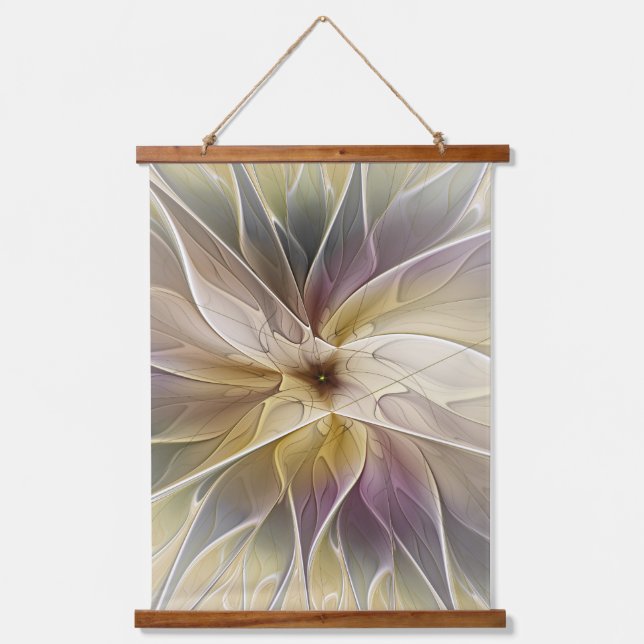 Floral Fantasy Gold Aubergine Abstract Fractal Art Hanging Tapestry (Front)
