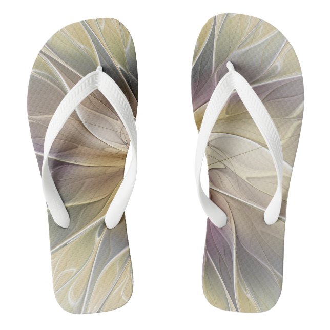 Floral Fantasy Gold Aubergine Abstract Fractal Art Jandals (Footbed)