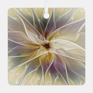 Floral Fantasy Gold Aubergine Abstract Fractal Art Metal Tree Decoration