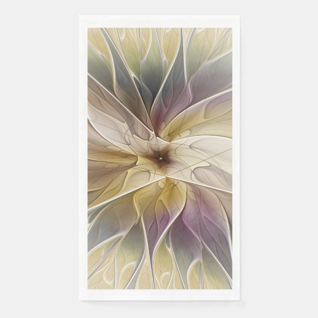 Floral Fantasy Gold Aubergine Abstract Fractal Art Napkin (Front)