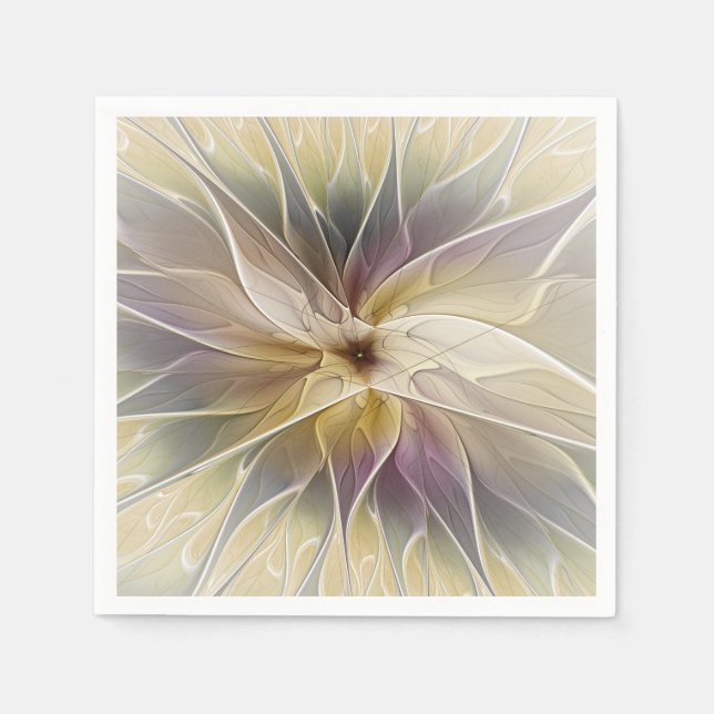 Floral Fantasy Gold Aubergine Abstract Fractal Art Napkin (Front)