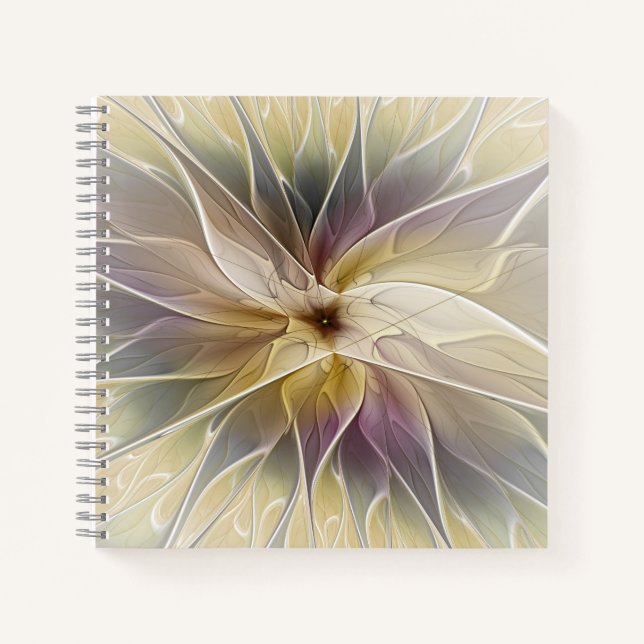 Floral Fantasy Gold Aubergine Abstract Fractal Art Notebook (Front)