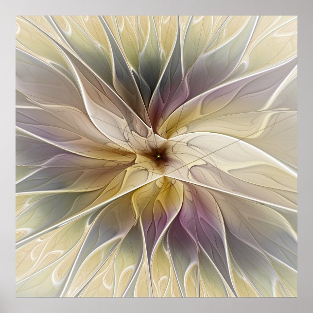 Floral Fantasy Gold Aubergine Abstract Fractal Art Poster (Front)
