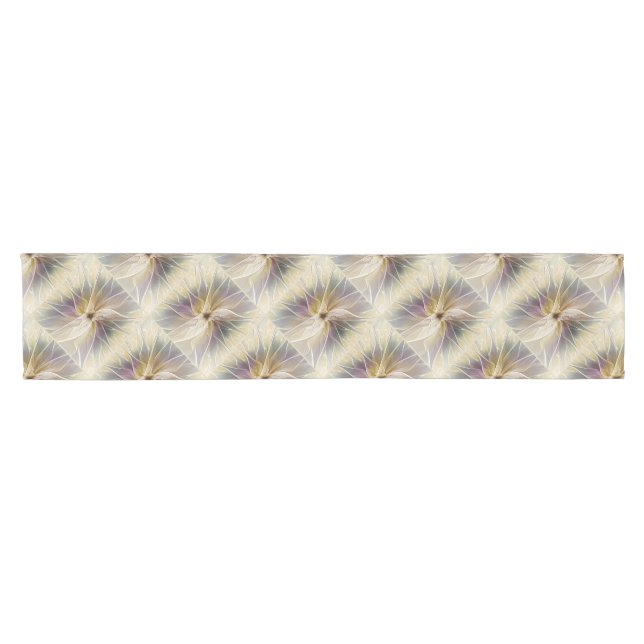 Floral Fantasy Gold Aubergine Abstract Fractal Art Short Table Runner (Horizontal)
