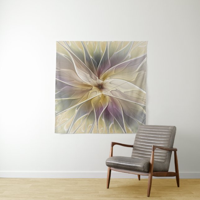 Floral Fantasy Gold Aubergine Abstract Fractal Art Tapestry (In Situ (Horizontal))