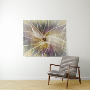 Floral Fantasy Gold Aubergine Abstract Fractal Art Tapestry