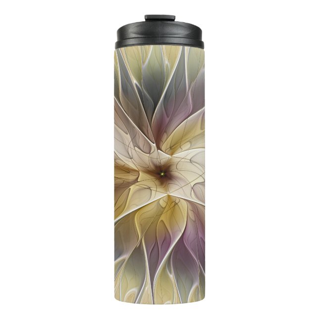 Floral Fantasy Gold Aubergine Abstract Fractal Art Thermal Tumbler (Front)