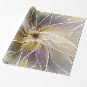 Floral Fantasy Gold Aubergine Abstract Fractal Art Wrapping Paper