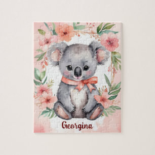 Floral Fantasy Koala Personalised Kids Jigsaw Puzzle