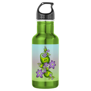 Floral Fantasy Lilac Flowers Green Shapes Fractal 532 Ml Water Bottle