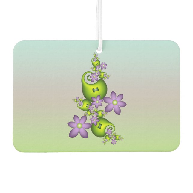 Floral Fantasy Lilac Flowers Green Shapes Fractal Car Air Freshener (Front)