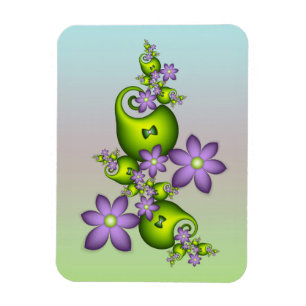 Floral Fantasy Lilac Flowers Green Shapes Fractal Magnet