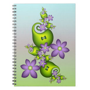 Floral Fantasy Lilac Flowers Green Shapes Fractal Notebook