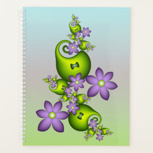 Floral Fantasy Lilac Flowers Green Shapes Fractal Planner