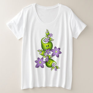 Floral Fantasy Lilac Flowers Green Shapes Fractal Plus Size T-Shirt