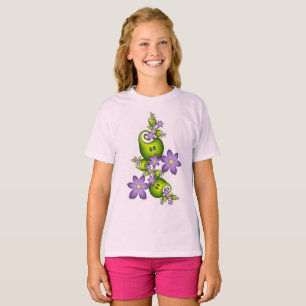 Floral Fantasy Lilac Flowers Green Shapes Fractal T-Shirt
