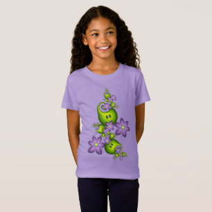 Floral Fantasy Lilac Flowers Green Shapes Fractal T-Shirt