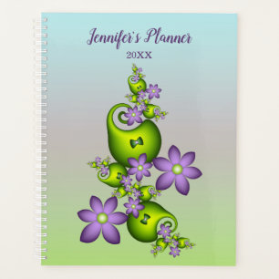 Floral Fantasy Lilac Green Flowers Fractal Name Planner