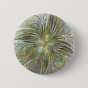 Floral Fantasy Modern Fractal Art Flower With Gold 6 Cm Round Badge