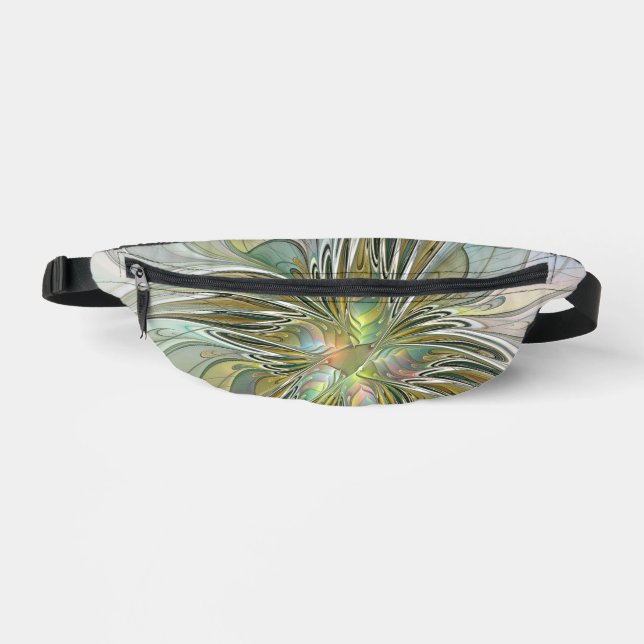 Floral Fantasy Modern Fractal Art Flower With Gold Bum Bags (Front)