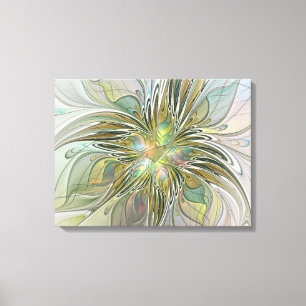 Floral Fantasy Modern Fractal Art Flower With Gold Canvas Print