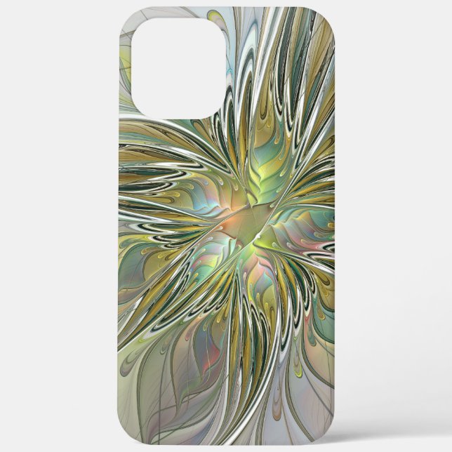 Floral Fantasy Modern Fractal Art Flower With Gold Case-Mate iPhone Case (Back)