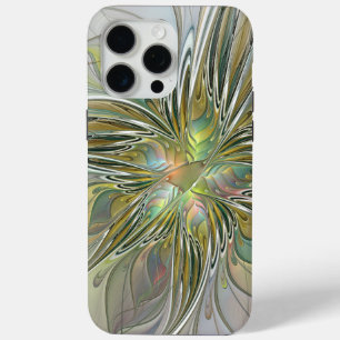 Floral Fantasy Modern Fractal Art Flower With Gold iPhone 15 Pro Max Case