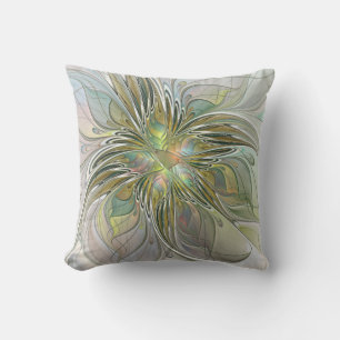 Floral Fantasy Modern Fractal Art Flower With Gold Cushion