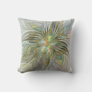 Floral Fantasy Modern Fractal Art Flower With Gold Cushion