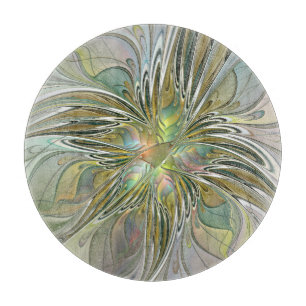 Floral Fantasy Modern Fractal Art Flower With Gold Cutting Board